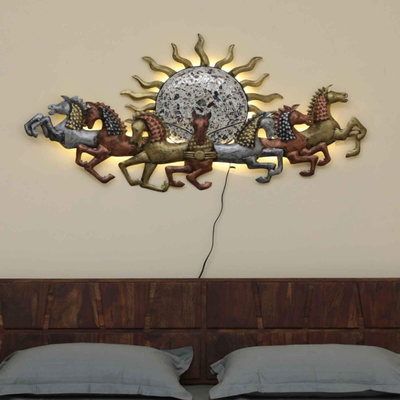 Iron Multicolor 7 Sun Big Horses For Wall Hanging