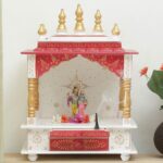 White And Red Sheesham Wooden Pooja Ghar Temple Without Door