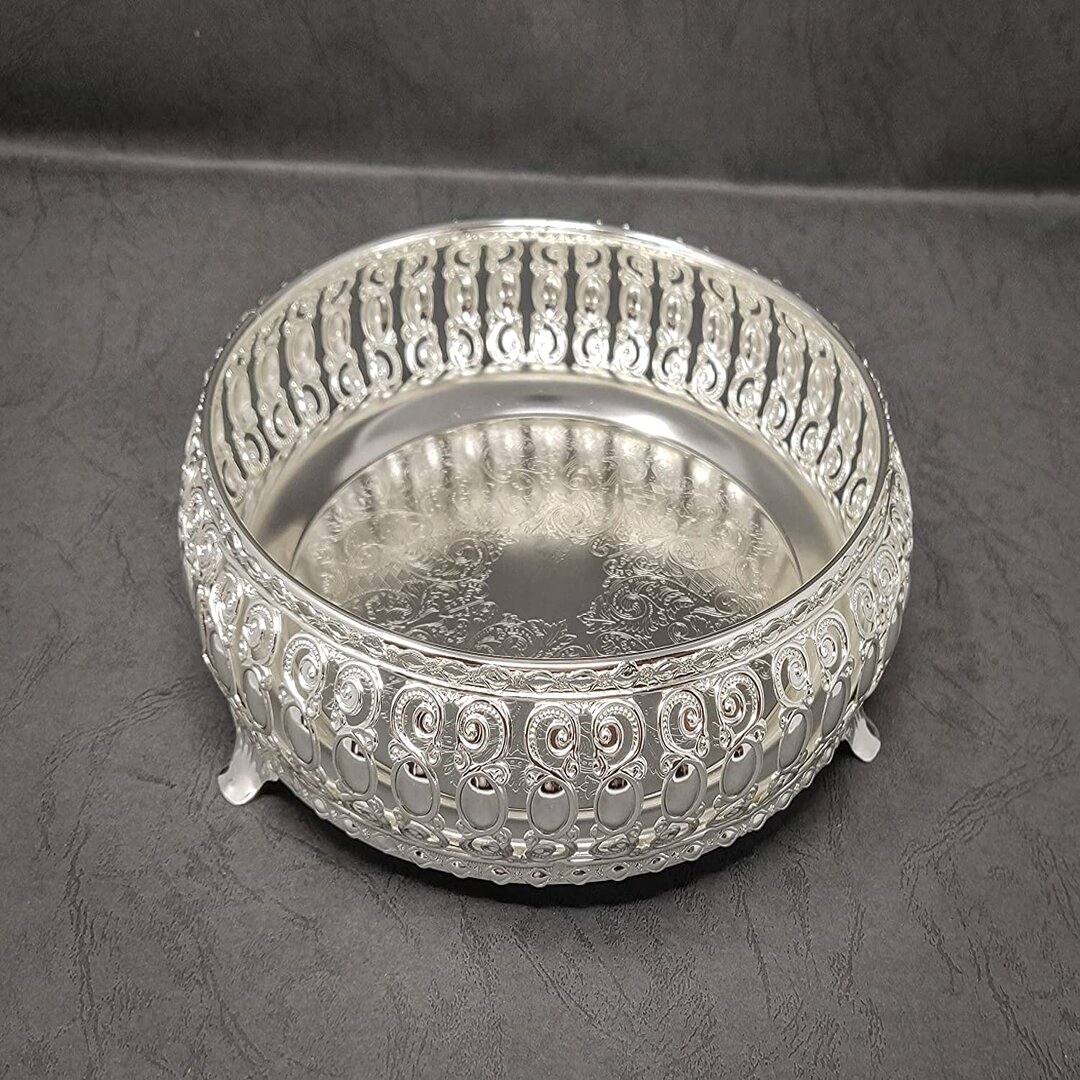 Round Silver Plated Tray, Multipurpose Serving Tray, Beautiful Silver Coated Tray for Decoration, Diwali, Wedding, Return Gift & House Warming