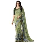 Women’s Pure Georgette Saree With Blouse Piece – Mehndi