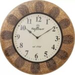 Wooden Clock Coated With Brass Material For Wall Hanging