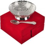 Well Improved German Silver Single Bowl with Royal Velvet Box -2 Pieces Set