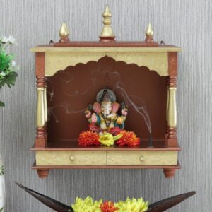 Sheesham Wood Temple Mandir Handicrafted in Golden Color