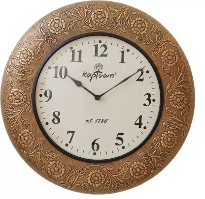 Wooden clock Coated With Brass For Wall Hanging