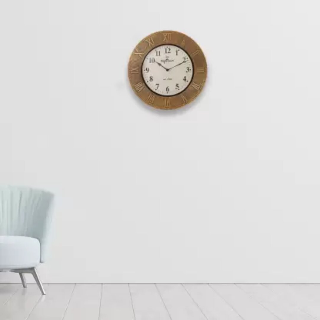 Wooden Clock For Wall Hanging Coated With Brass Material