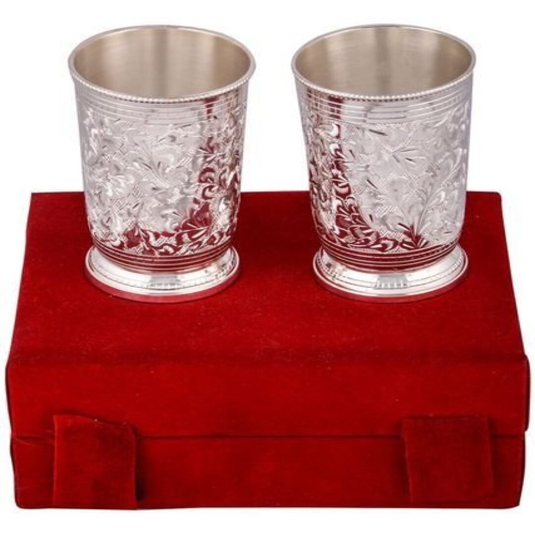Beautiful German Silver Set of 2 Pieces Glass with Velvet Box