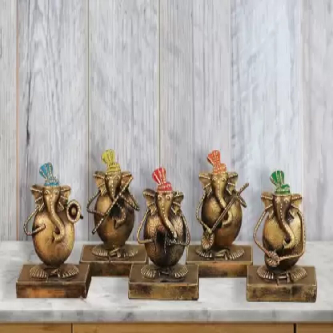 Ganesh Musician Set Of 5 Made With Iron For Table Decor