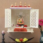 Wood Wall Mounted Temple In White & Red Colour