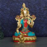 Tara Devi Statue Brass Tibetan Goddess Religious Green Tara Statue for Health Happiness Wealth Idol Home Decor