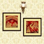 Madhubani Indian Folk Art Collage Picture Wall Frame Set of 2,Multicolor