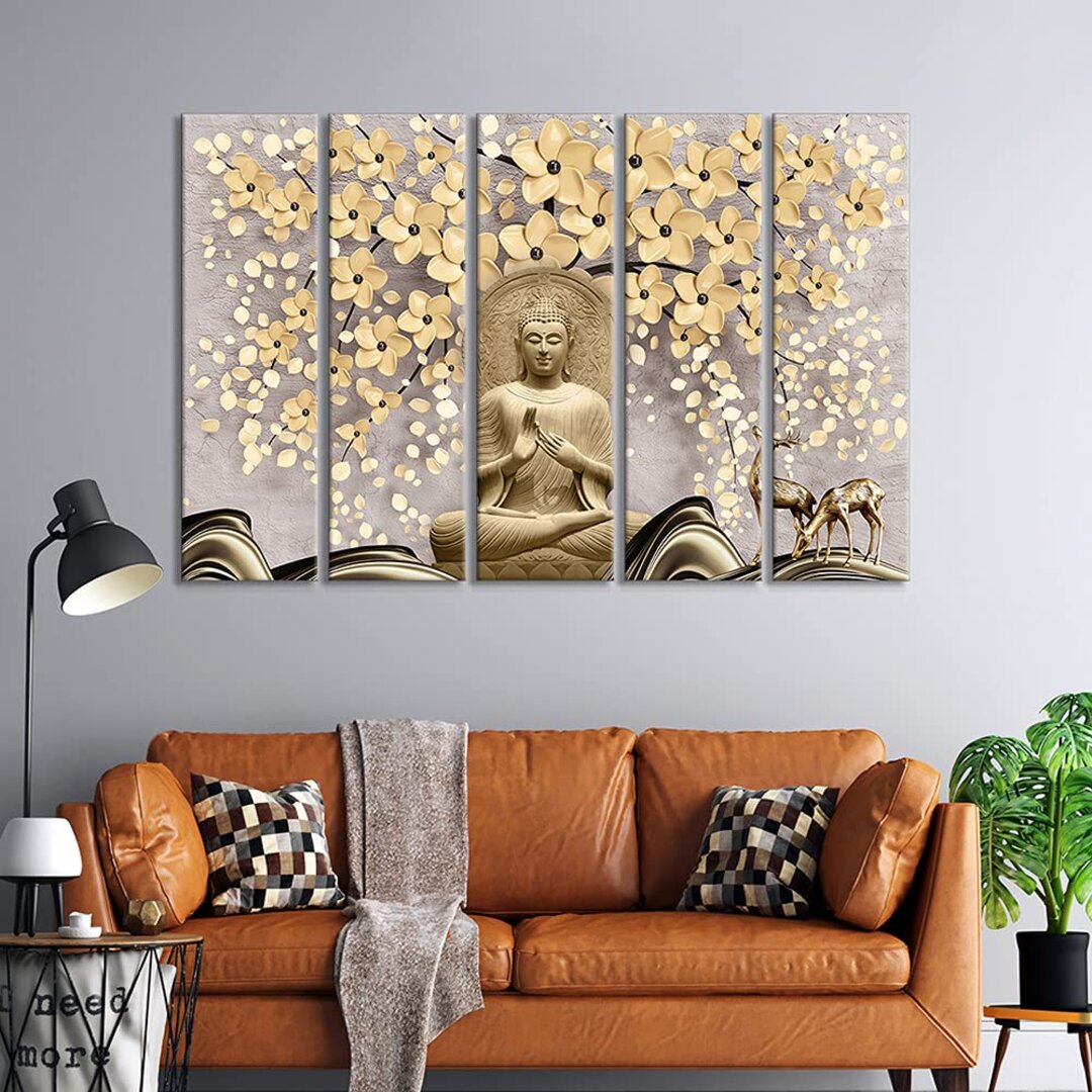 Lord Buddha Painting Blessing with flowers nature with Frame for Living Room buddha wall painting