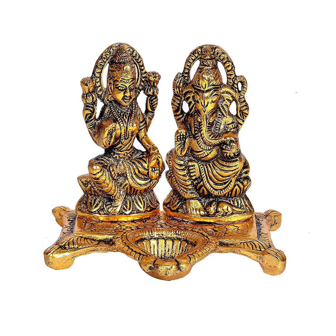 Laxmi Ganesh Idol Diya Oil Lamp Deepak – Metal Lakshmi Ganesha Showpiece Statue