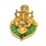 Ganesha on Leaf |Ganesh Metal with Diya| Ganesh Statue for Mandir