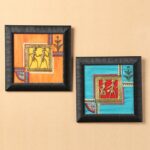 Dhokra Living Room Wall Decor Painting Sunset Orange and Ocean Blue