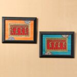 Dhokra Wall Decor Living Room Home Decorative Wall Hanging Paintings (Orange, Blue) – Set of 2