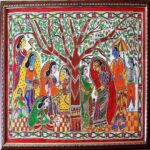Canvas Print on Wooden Framed Madhubani King and Queen to Perform Worship Painting
