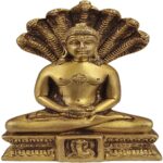 Jain Tirthankar Parshwanath Shown with a Snake (Serpent) Crown on The Head Brass Idol- Golden, Standard