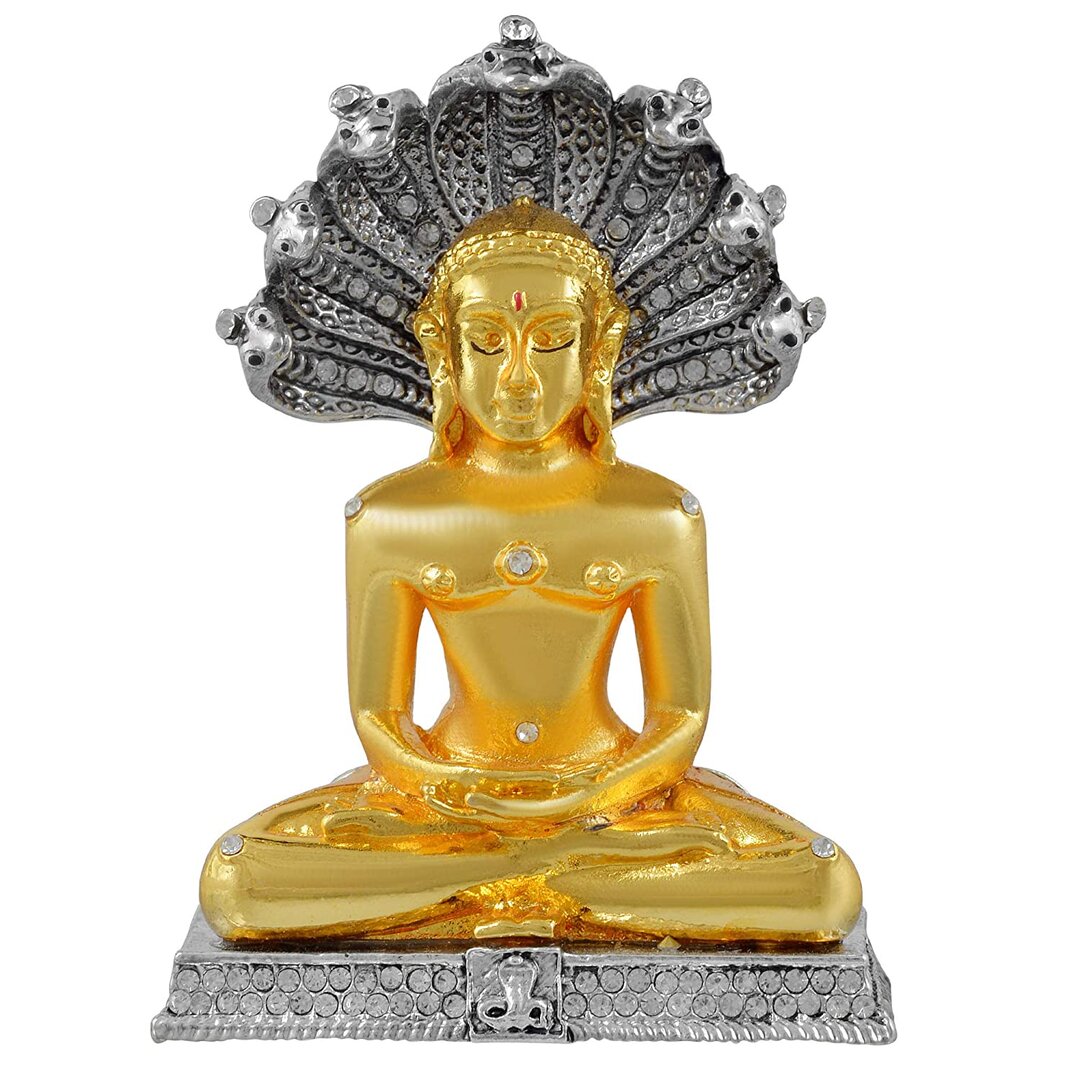 Plated Brass CZ Studded Bhagwan Parshvanath Jain God Idol Home Decor