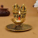 Lakshmi Ganesh Gold Plated Aluminum Hand Diya