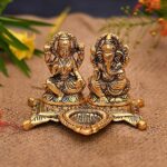 Metal Laxmi Ganesh Idol Showpiece Oil Lamp Diya