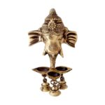 Brass Ganesha Wall Hanging Diya with Bells for Home Decor, Brass Hanging Diyas Oil Lamp