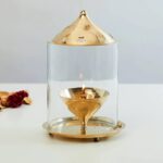 Brass Akhand Diya Oil Lamp 5 Inch with Borosilicate Glass