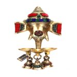 Gemstone Work Brass Ganesha Wall Hanging Diya with Bells for Home Decor, Brass Hanging Diyas Oil Lamp