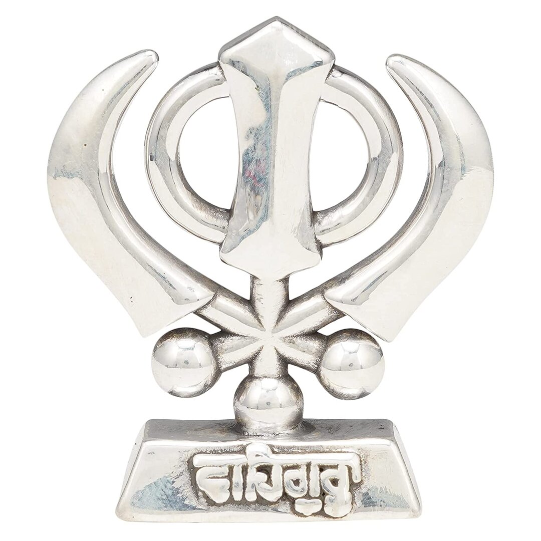 999 Pure Silver (CHANDI) Punjabi Khanda Sahib Idol (Symbol of Sikh Faith) for Home Decor, Car Decor, Pooja and Gifting Purpose – Big Size 14 Grams