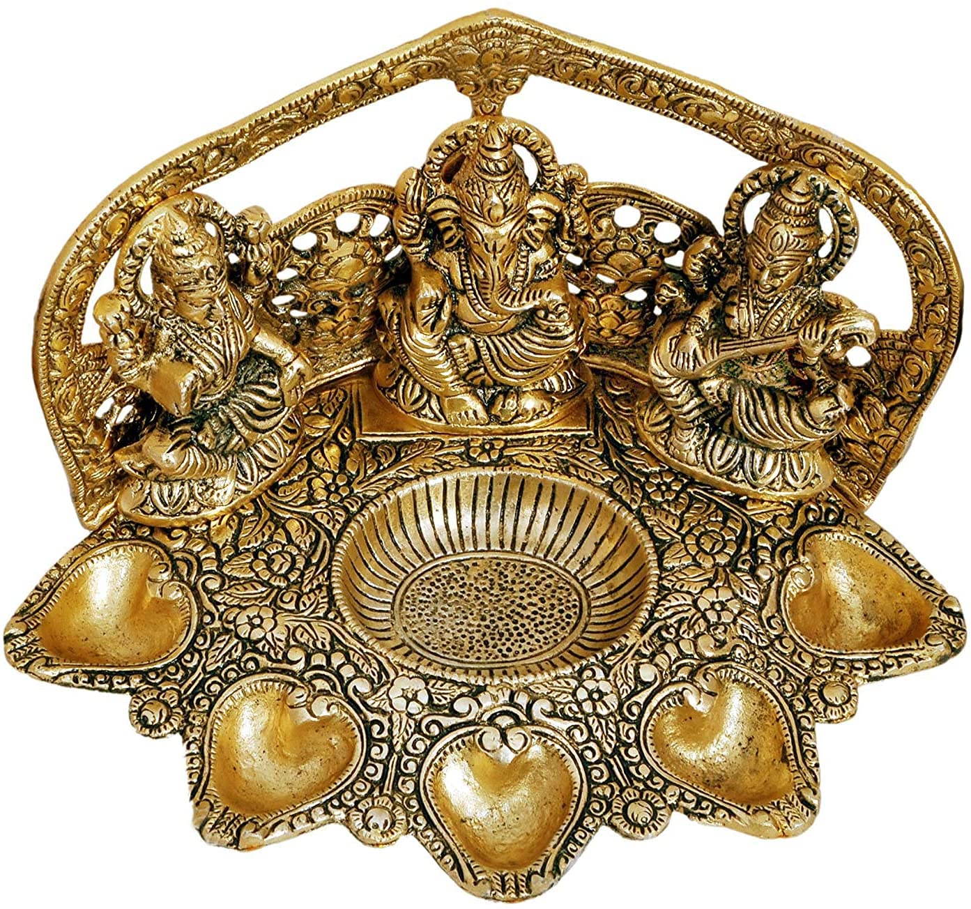 Laxmi Ganesh Saraswati Idol Diya Oil Lamp Deepak for Pooja/Metal Lakshmi Ganesha Showpiece Statue