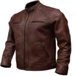 Taajoo men’s genuine leather jacket | Vintage Design Genuine Leather Biker Jacket for Men, Stand Up, Zipper Closure, Brown