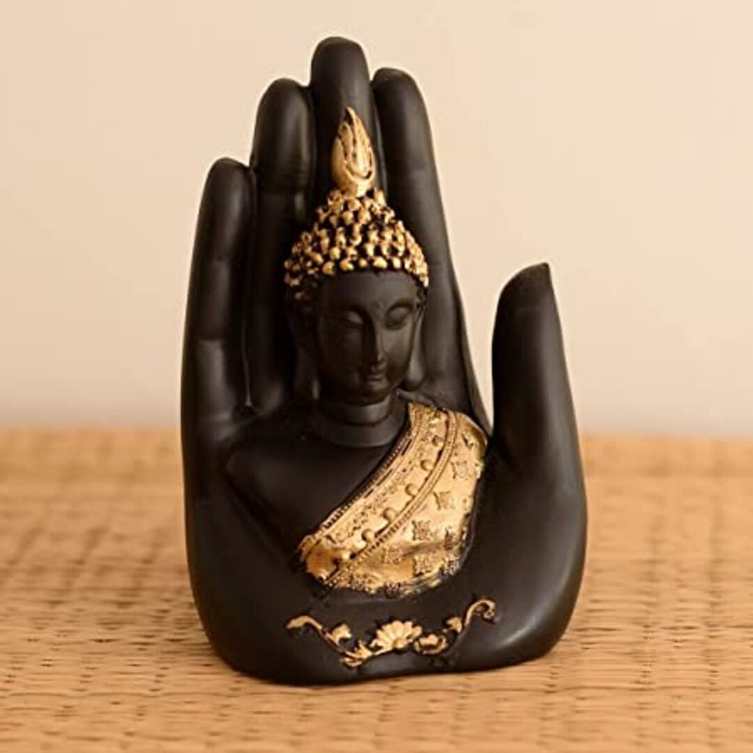 Golden Handcrafted Palm Buddha Polyresin Showpiece