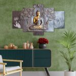 Buddha Wall Painting For Living Room – Set Of 5, 3d Scenery Wall Painting for Bedroom Large Size with Frames