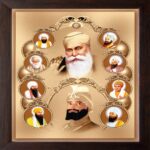 All Ten Sikh Gurus Unique Painting, HD Printed Religious & Decor Picture with Plane Brown Frame