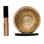 Singing Bowl Set 4.2″ inch with Holy Buddhist Mantra and Sacred Symbol from Nepal, Antique design suitable for Yoga