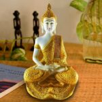Sacred Blessings Polyresin Golden Sitting Buddha Statue Showpiece Idol for Home Decor