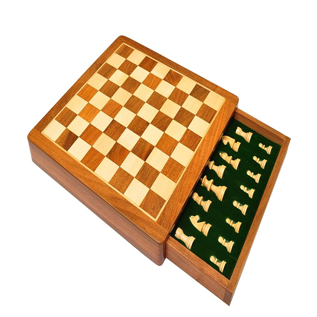 Handmade Drawer Wooden Chess Board Set Made with Indian Rosewood