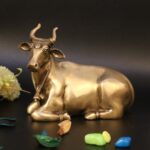 Brass Sitting Nandi Cow Statue Shiva Bull for Religious Pooja and Home Decoration Showpiece