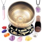 Tibetan Singing Bowl Set – 7 Chakra Crystal stones – For Meditation, Mindfulness, Yoga, Spiritual and Body Healing and Energy Cleansing