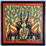 Madhubani Painting Framed Wall Mount “Elephant” Theme Acrylic