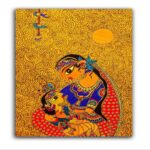 Madhubani Art Canvas Painting Krishna with Devaki for Home Decor