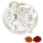 Pooja Thali Set Silver Plated 8 Inch for Festival Ethnic Puja Thali for Diwali Home Temple