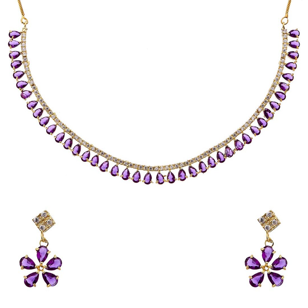 Jewellery Set Gold Plated American Diamond Necklace Set With Earrings Jewellery for Women & Girls
