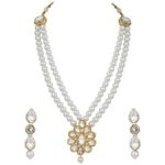 Gold Plated Traditional Pearl & Stone Studded Necklace Jewellery Set With Earrings For Women