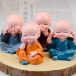 Baby Buddha Monk Statues Small Miniature Multicolour (Set of 4)