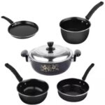 Induction Combo Of 5 Pcs Cookware Set (Kadhai, Fry Pan, Tawa, Sauce & Tadka Pan) Kadhai 20 cm diameter with Lid 3.5 L capacity  (Cast Iron, Non-stick, Induction Bottom)