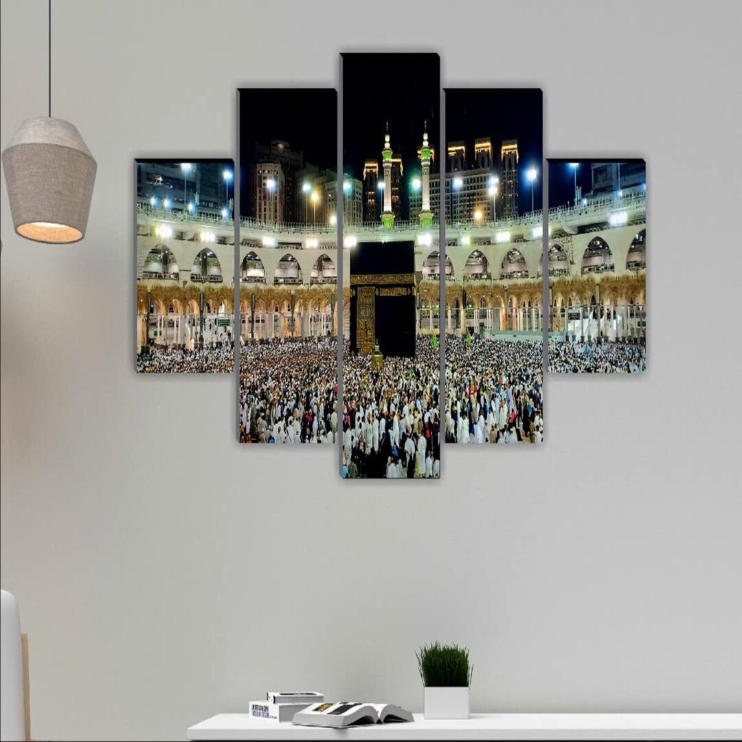 Set of 5 Islamic Haz Makka madina Religious modern art Home decorative gift item Large Panel Painting 18 Inch x 30 inch