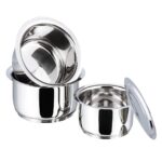 Stainless Steel 3 pc Tope Set with Capacity of 1 litres, 1.4 litres & 1.8 litres with Stainless Steel Lids (Gas Stove and Induction Friendly)