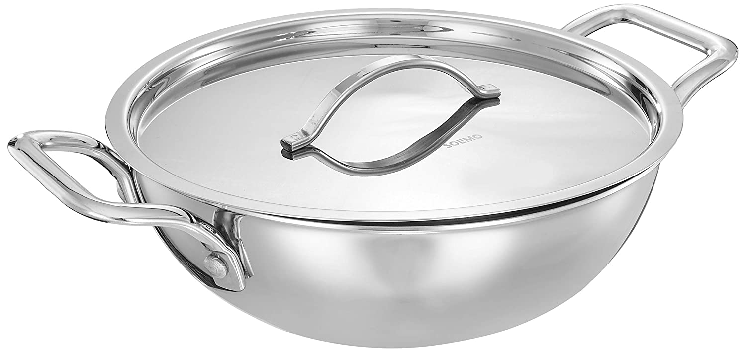 Tri-ply Stainless Steel Induction Base Kadhai with Steel lid (22cm, 2L)