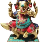 Ganesh ji Sitting On Rat Statue – Brass Showpiece